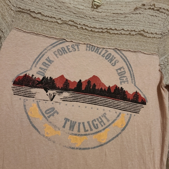 We the free lace graphic dark forest horizons edge of twilight top - Picture 2 of 7
